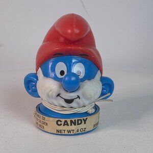 Vintage 1982 Topps Smurfs Papa Smurf Candy Container 2.25" Red & Blue Plastic Co